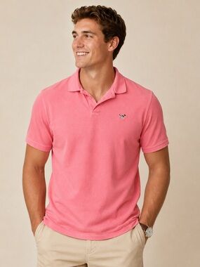 Southern Point Co. The Chevton Polo – Size Medium – Coral Pink